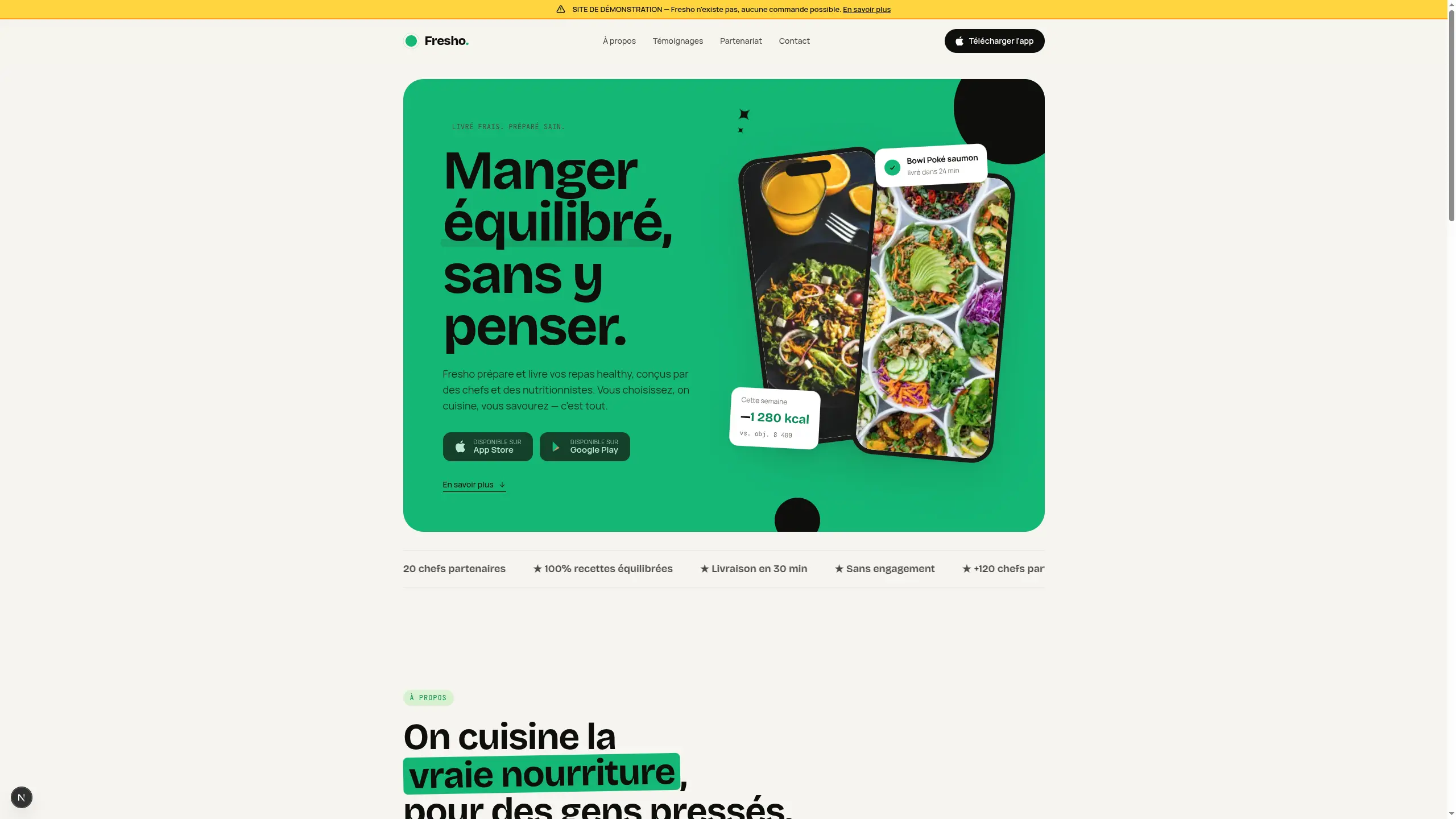 Aperçu du template Application de commande de repas